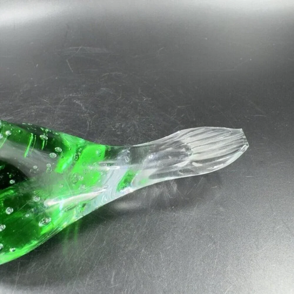 Vintage Italian Art Glass Green Bird Figurine With Small Bubbles Polished Bottom